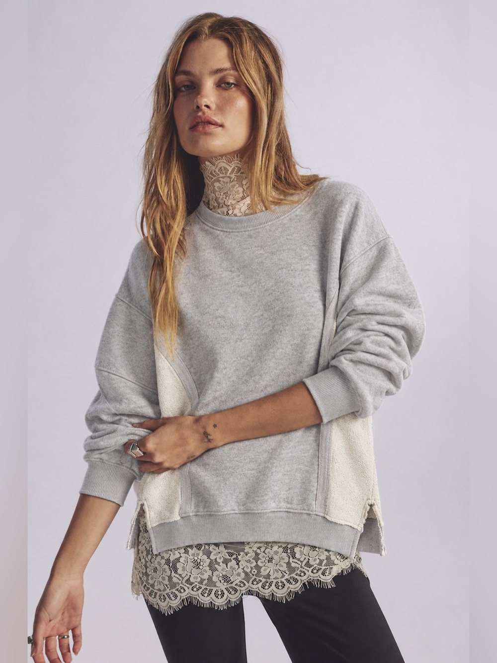Aerie Oversized Colorblock Ribbed Side Panel Sweatshirt Cozy Lounge Crewneck XXS